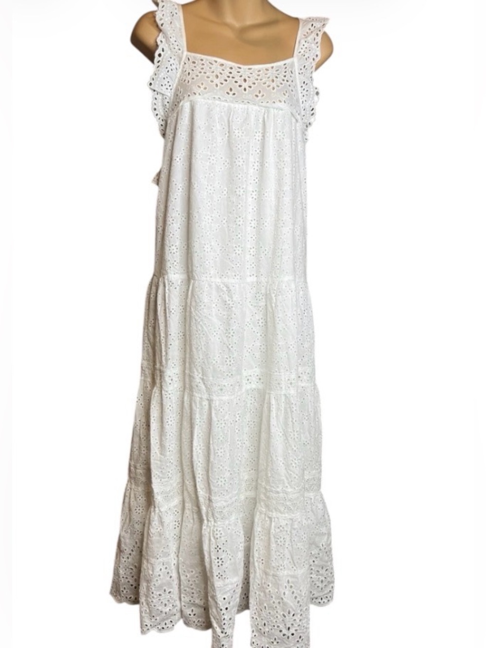 Current Air White crochet Eyelet Ruffle midi dress size S - Picture 2 of 12
